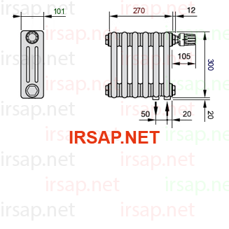 чертеж радиатора Irsap Tesi 30300-0630300-6-25-01